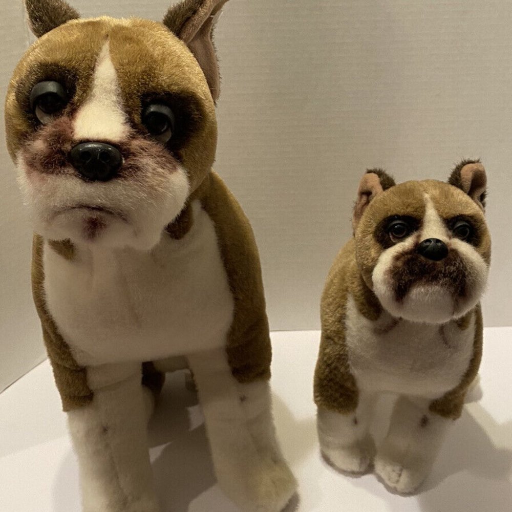 Boxer Dog Plush Lot Of 2 Walmart Vtg Rare Realistic Stuffed Animal Brown Puppy